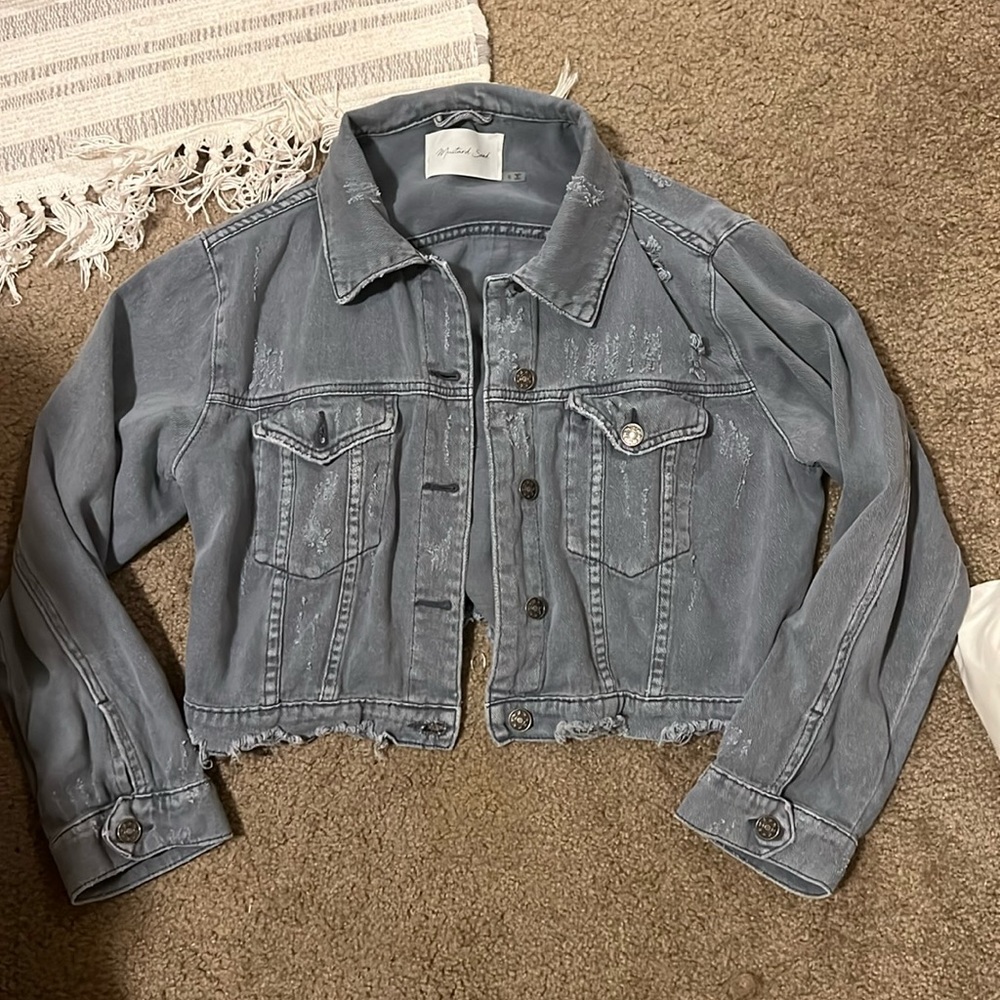 Distressed cropped jean jacket
